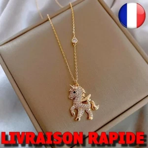 Collier Licorne Cheval Strass Pendentif Animal Femme Fille Bijoux Chaine Cadeau - Picture 1 of 2