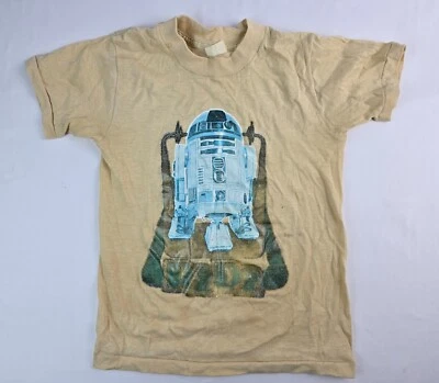 Camiseta vintage 1977 Star Wars R2 D2 Artoo niños jóvenes bronceada mediana 14"x 18" Foto 1 de 4