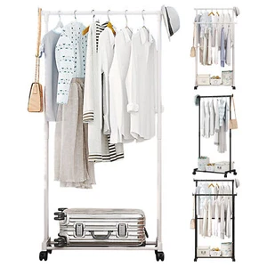Heavy Duty Clothing Garment Rack Rolling Clothes Organizer Double Rails Hanging - Picture 1 of 16