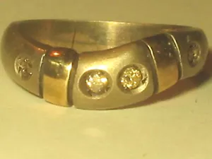 4 diamanti naturali fascia fidanzamento oro giallo 14 carati e argento sterling misura 6,5 - Foto 1 di 3