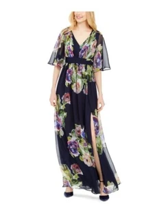 NWT Adrianna Papell Womens Dress Navy Blue Size 2 Chiffon Floral Ball Gown $249 - Picture 1 of 3