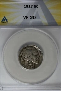 1917 .05  ANACS  VF 20  Buffalo Nickel, Indian Nickel, 5 Cent Piece - Picture 1 of 2