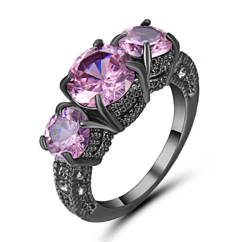 Elegante Pistola de Acero Titanio Negro Rosa Estrás Nuevo Moda Joyería Anillo Talla 9 Foto 1 de 1