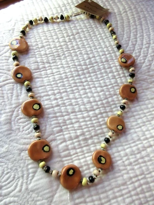 KAZURI COLAR VINTAGE FEITO À MÃO QUÊNIA COMÉRCIO JUSTO ÔNIX COM CONTAS 24" NOVO COM ETIQUETAS NATURAL - Imagem 1 de 4