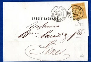 france - POSTAGE LETTER with 25 c. (N.92) from LYON on 16 MARS 1881 for GENOA IT - Picture 1 of 1