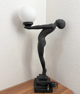 Vintage Art Deco MCM schwarze nackte Dame Erotik Skulptur Kugel 28" Tischlampe 9 Pfund - Bild 1 von 18