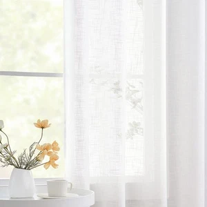 Semi Sheer White Curtains 45inch Length Faux Linen Curtain Drapes for Short W... - Picture 1 of 9