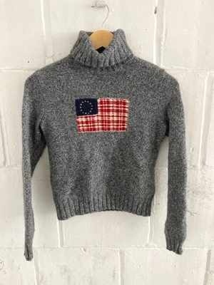 Suéter Ralph Lauren Gris Lana Bandera Americana Tejido Cuello Alto Pullover Mujer XS Foto 1 de 4