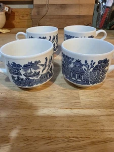 Vintage Churchill Blue Willow Kaffee/Teetassen Kobalt Made in England 4er Set - Bild 1 von 11