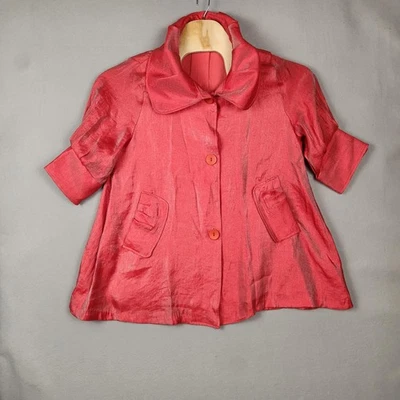 Chaqueta Damee Inc Mujer Mediana Roja Brillante Manga 3/4 Texturizada Columpio Abrigo Bolsillos Foto 1 de 4