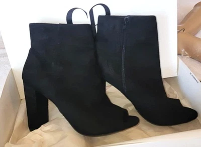 CHARLOTTE RONSON $315 Negro Gamuza CUERO BOTINES BOTAS TACONES ZAPATOS 7.5 M NUEVO CON ETIQUETAS Foto 1 de 3