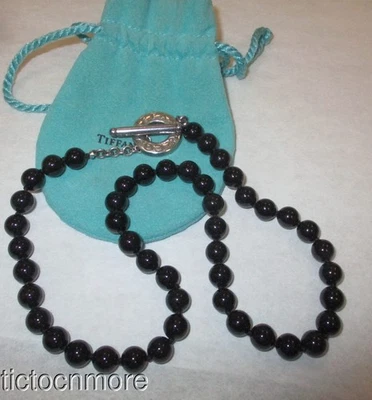 COLLAR GARGANTILLA TIFFANY & Co negro con cuentas de ónix esterlina y bolsa ¡sin precio base! Foto 1 de 4