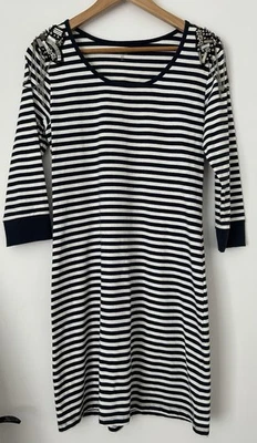 Mudo Collection Striped Dress With Embellished Shoulders Large - Image 1 of 4