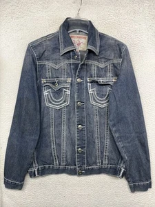 True Religion Denim Jacket Womens XL Jimmy Big QT Distressed Western Stitching - Picture 1 of 17