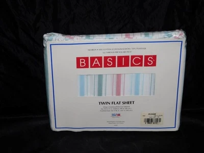 Westpoint Stevens Basics NEW Pink Blue Green Stripe Twin Flat Sheet USA Made NIP - Image 1 of 4