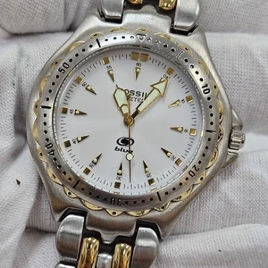 Vintage Fossil Quartz Watch AM-3102 Men 50m Two Tone Rotating Bezel New Battery - Picture 1 of 8