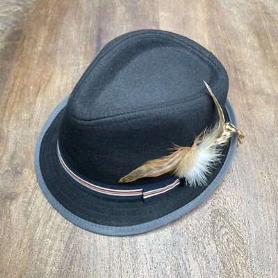 Sombrero Stacy Adams Negro Fedora Mezcla Lana Pluma Talla Mediana Sombrero Talla 7 Nuevo con Etiquetas Foto 1 de 4