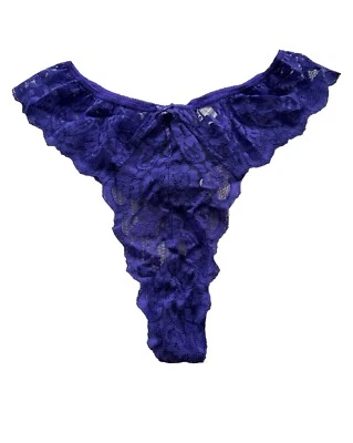 Vintage Victoria’s Secret M/L Purple Blue Lace Gold Crown Label Thong Panty NWT - Image 1 of 4