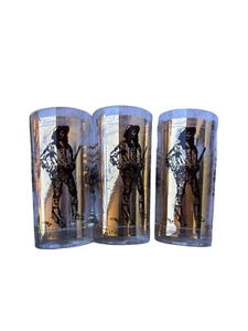 3 Buffalo Bill Cody (?)Cowboy Western 24K Gold Cocktail Highball Barware Glasses - Picture 1 of 8