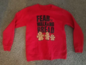 NEW BOYS Girl Fear Of Walking Bread Holiday Gingerbread Sweatshirt red M 8 - 10 - Picture 1 of 3