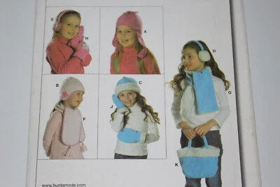Burda 9619 Easy Hats Scarf Mittens Earmuffs Carryall Bag Access Sewing Pattern - Image 1 of 4
