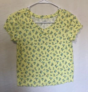 JUSTICE YELLOW FLORAL TOP RUFFLED SLEEVES AND HEM, CINCHED CHEST, Size 12 - Picture 1 of 7