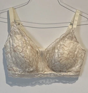 Bali Bra Bralette Back Close Eye Hook Cream Beige Lace Wider Strap Wireless - Picture 1 of 8