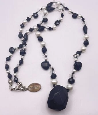 White House Black Market Faceted Black Glass Beaded Faux Pearl Knotted Necklace - Image 1 of 4