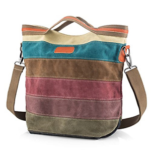 Canvas Handbag SNUG STAR Multi-Color Striped Lattice Cross Body Shoulder Purse