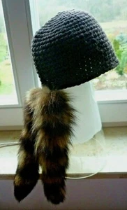 Traum Mütze Cap Beanie Dunkel Braun Luxus Echtfellschweife True Vintage Boho TOP - Bild 1 von 5