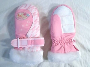 Pair Barbie Doll Thermal Strap Mittens Snow/Winter/Ski **EZ Grip** Pink (Kids M) - Picture 1 of 5