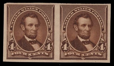 MOMEN: US STAMPS #222P5 IMPERF PAIR PROOF MINT OG LH PF CERT LOT #92406 - Image 1 of 3