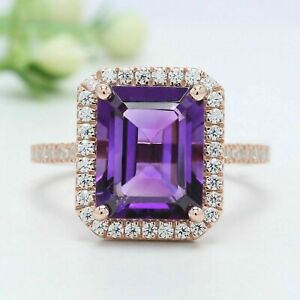 3.20 Ct Simulated Emerald Cut Amethyst Wedding Ring 925 Sterling Silver Plated
