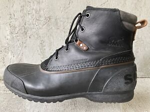 Sorel Ankeny Men's WP Black Rubber & Full Grain Leather Lace Up Low Boots Sz 13