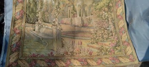 Woven Tapestry Wall Hanging Garden Bench USED 34"x24" with four loops - Picture 1 of 5