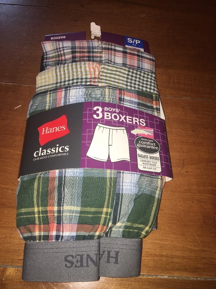Boxers Hanes sin etiquetas para niños nuevos en paquete talla pequeña 6-8 a cuadros paquete de 3 nuevos Foto 1 de 1