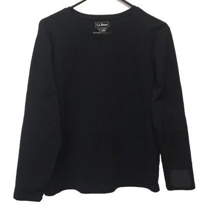 LL Bean женщин размер L Reg черная футболка 100% хлопок длинным рукавом ворота - Изображение 1 из 4