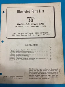 Mcculloch Chain Saw Model 55 Illustrated Parts List Manual Folder 3 - Picture 1 of 1