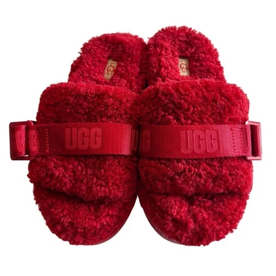 UGG Fluff RED Slippers SLIDE PLATFORM WOMEN US5 - Image 1 of 4