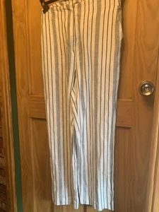 Teens/women Trousers Nautical Look High Waist Size 12 White Navy Stripe - Picture 1 of 3