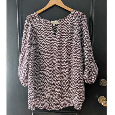 Top túnica Dressbarn Chevron estampado cuello cerradura manga enrollable para mujer talla 2X Foto 1 de 4