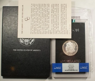 1878-CC $1 MORGAN DOLLAR GSA, NGC MS-63PL VIRTUALLY DPL W/ BOX/CARD CARSON CITY! - Image 1 of 4