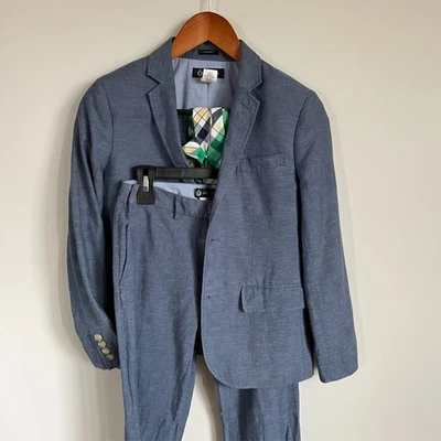 Traje JCrew Thompson Niños 12 Lino Azul 2 Piezas Chaqueta Pantalones Formal Preppy Foto 1 de 4