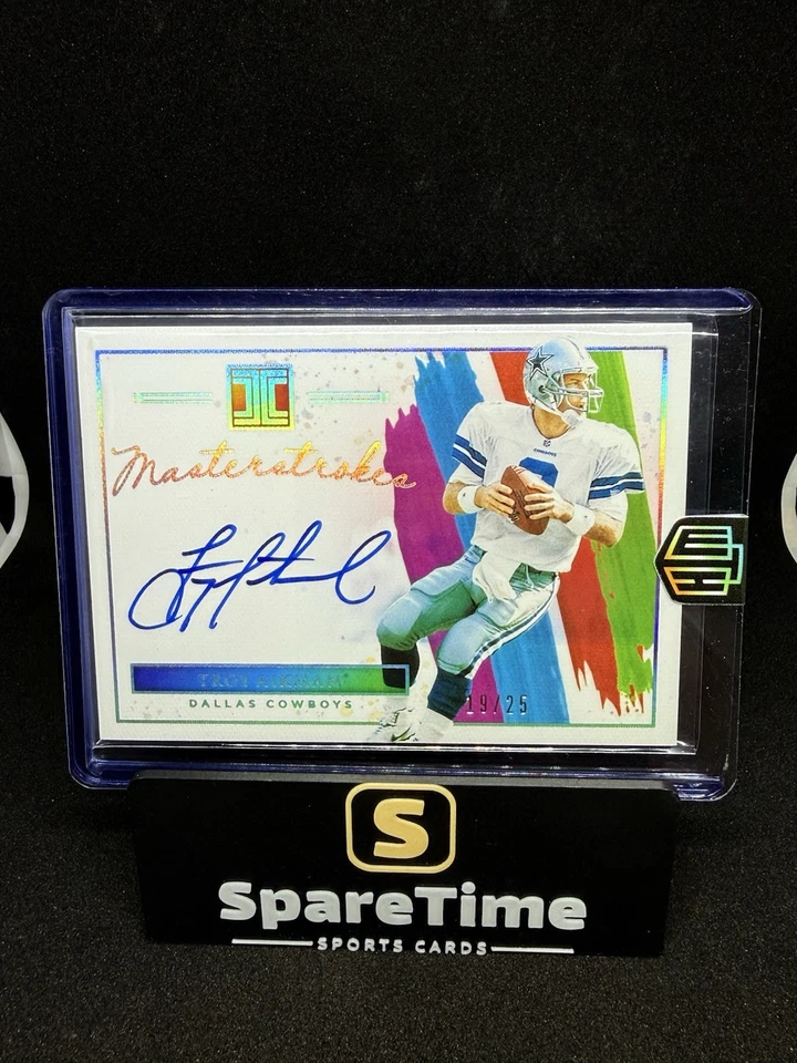 Panini Impeccable Troy Aikman Masterstrokes 2021 Holo Silver Auto #19/25 Cowboys Foto 1 de 3