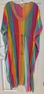 Gypsie Blu Kaftan Damen Einheitsgröße Regenbogen Streifen Boho durchsichtig Überwurf Strand - Bild 1 von 5