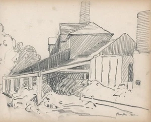 Harry Walter Yorke Pencil Drawing Plaster Works Thrumpton Nottinghamshire - 1921 - Picture 1 of 3