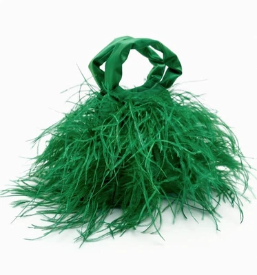 Zara Bucket Bag Feathers Top Handle Crossbody Shoulder Green Woman gyuh - Image 1 of 4
