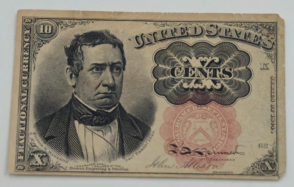 1874 US FRACTIONAL NOTE/BILL - 10 CENTS - NICE BILL - Image 1 of 1