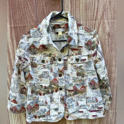 Christopher & Banks PM 100% linen coastal nautical print vacation jacket - Image 1 of 4