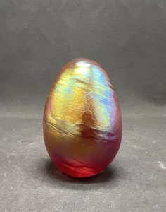 Pisapapeles huevo de vidrio arte remolino iridiscente oro rojo firmado OBG 1987 - Imagen 1 de 7